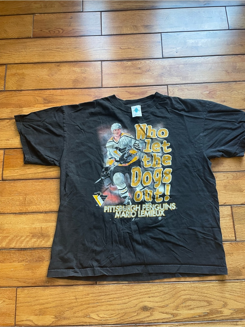 Vintage NHL Pittsburgh Penguins "Who Let the Dogs Out!" Black mensTee